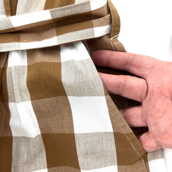 Anthropologie Whit Two 100% Cotton Buffalo Plaid Brown Romper Belted Size S - Picture 11 of 12